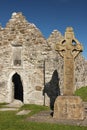 High Cross and temple. Clonmacnoise. Ireland Royalty Free Stock Photo