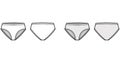 High-cut briefs technical fashion illustration with mid hips coverage and waist rise. Flat Mini-short bikini lingerie