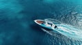 Luxurious Aerial View Of White Speedboat On Blue Water Royalty Free Stock Photo