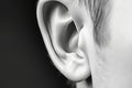 High definition black and white closeup of a human ear Royalty Free Stock Photo