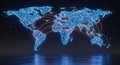 Stylized glowing map network illustrates global logistics, e commerce, shipping containers, and dron Royalty Free Stock Photo