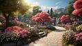 This high-definition 3D render spotlights a serene garden