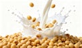 High-definition Dynamic Close-up of Soybeans and Milk Splashing Royalty Free Stock Photo