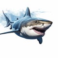 Hyperrealistic Illustration Of A Close-up White Shark Swimming