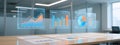 Futuristic Data Visualization: Floating Charts in Modern Office Royalty Free Stock Photo