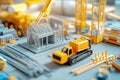 Miniature construction site with building model heavy machinery and materials symbolizing development and progress Royalty Free Stock Photo