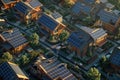 High Definition Picture of EcoVillage Featuring Homes with Solar Panels Royalty Free Stock Photo