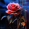 Abstract Cyberpunk Red Rose Rain: A Retro-futuristic Databending Twist Royalty Free Stock Photo