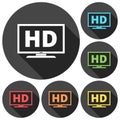 High definition television symbol, HDTV icons set with long shadow Royalty Free Stock Photo