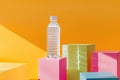 High Definition Visual of Plastic Bottle on Colored Cubes Mockup Royalty Free Stock Photo