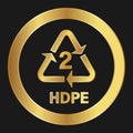 Recyclable plastic PEHD or HDPE Simple gold icon on product packaging and box