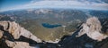 Breath taking Eibsee lake landscape on top Zugspitze; Wetterstein mountains, Experienced peoples hiking advenure in Alpen