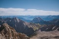 Over the rocks landscape on top Zugspitze; Wetterstein mountains, Experienced peoples hiking advenure in Alpen