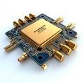 Advanced Golden Microchip Circuit Board Technology Digital Design Illustration 3d data future modern system detail