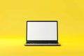 Laptop Mockup with Blank Screen on Yellow Background Royalty Free Stock Photo