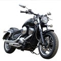 Sleek Black Cruiser Motorcycle Front View Isolated on White Background Royalty Free Stock Photo