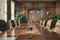 Elegant Corporate Boardroom with Polished Wooden Table and Leather Chairs Royalty Free Stock Photo