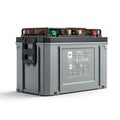 High Detail Lead Acid Battery Large Rectangular with Terminals and Handle Front Perspective White Background Royalty Free Stock Photo