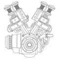 High-Detail Mechanical V8 Engine Diagram Technical Vector Line Art Illustration Royalty Free Stock Photo