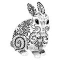 High detail patterned rabbit in zentangle style.