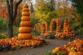 High Detail Picture of Stacked Pumpkins During the Fall in Canada Royalty Free Stock Photo