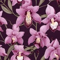 High Detail Pink Orchids Seamless Vector Pattern