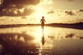 High Detail Visual of Young Active Woman Running on the Beach at Sunset, High Detail, 8K Royalty Free Stock Photo