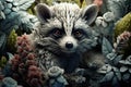 High detailed abstract image of raccoon animal. Beautiful illustration picture. Generative AI Royalty Free Stock Photo