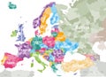 High detailed colored political map of Europe with countries` regions. Vector