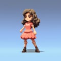 High Detailed 3d 8 Bit Pixel Cartoon Of Olivia As A Kid