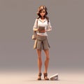 Commissioned 3d Rendering Of Girl In Shorts With A Cartoony And Elegant Style