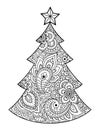 High detailed floral pattern is made in mehndi style in the form of a Christmas tree. Flower decoration in ethnic Oriental, Indian