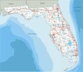 Detailed Florida road map with labeling.