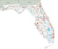 Detailed Florida road map with labeling.