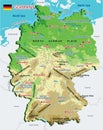 High detailed Germany physical map with regions, rivers, lakes, mountains and topography