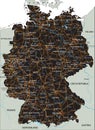High detailed Germany road map with labeling. Black.