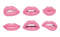 High detailed glossy lips and mouth vector illustration. Open, close up.