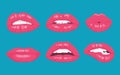 High detailed glossy lips and mouth vector illustration. Open, close up on the bright background.