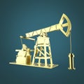 High detailed golden oil pump-jack, rig. isolated rendering. fuel industry, economy crisis illustration.