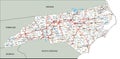 Detailed North Carolina road map with labeling. Royalty Free Stock Photo