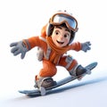 High Detailed Orange Snowsuit Character Riding Snowboard