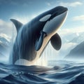 high detailed photo of a Killer whale breaching out of water. ai generative Royalty Free Stock Photo