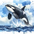 high detailed photo of a Killer whale breaching out of water. ai generative Royalty Free Stock Photo