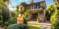 High detailed realistic mediterranean-style summer house with terracotta tiles, a \