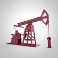 High detailed red metallic pump-jack, oil rig. isolated rendering. fuel industry, economy crisis illustration. Royalty Free Stock Photo