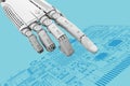 High detailed robotic hand touching digital circuit board with index finge Royalty Free Stock Photo