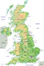 High detailed United Kingdom physical map with labeling. Royalty Free Stock Photo