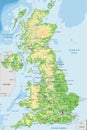 High detailed United Kingdom physical map with labeling. Royalty Free Stock Photo