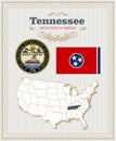 High detailed vector set with flag, coat of arms Tennessee. American poster. Greeting card Royalty Free Stock Photo