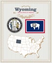 High detailed vector set with flag, coat of arms Wyoming. American poster. Greeting card Royalty Free Stock Photo